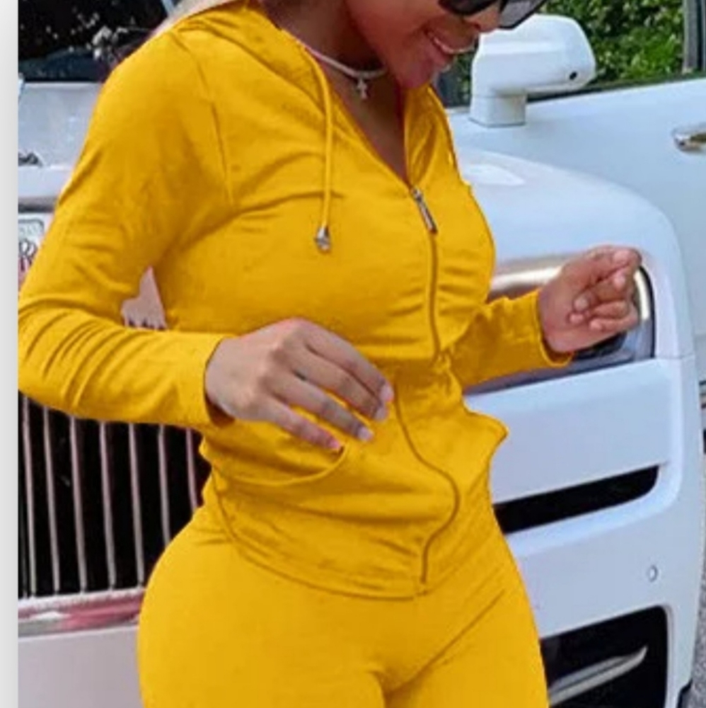 Solid Hooded Zipper Long Sleeve 2pc set